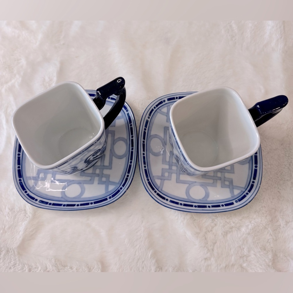 Chinoiserie BOMBAY Windsor Set of 2 Mugs & Saucers, Navy Blue & White - Picture 5 of 12